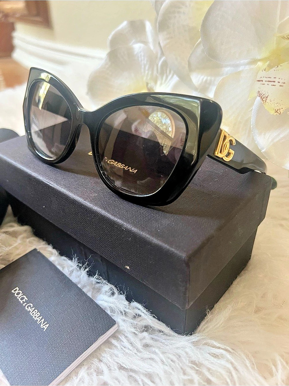 Dolce & Gabbana Cat-Eye Sunglasses with DG Logo Black & Gold